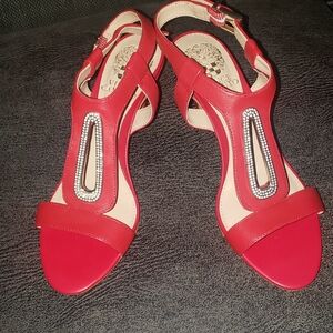 Vince Camuto Red High-Heeled Sandals with Ankle Straps